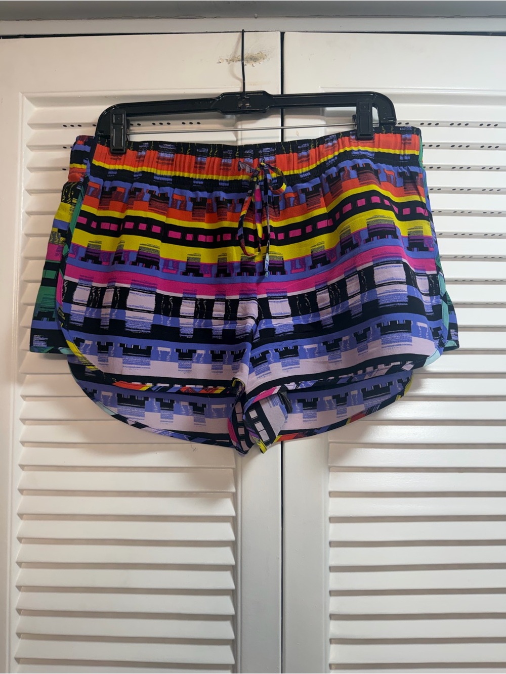 Rory Beca Neon Multicolor Striped Silk Shorts Size L